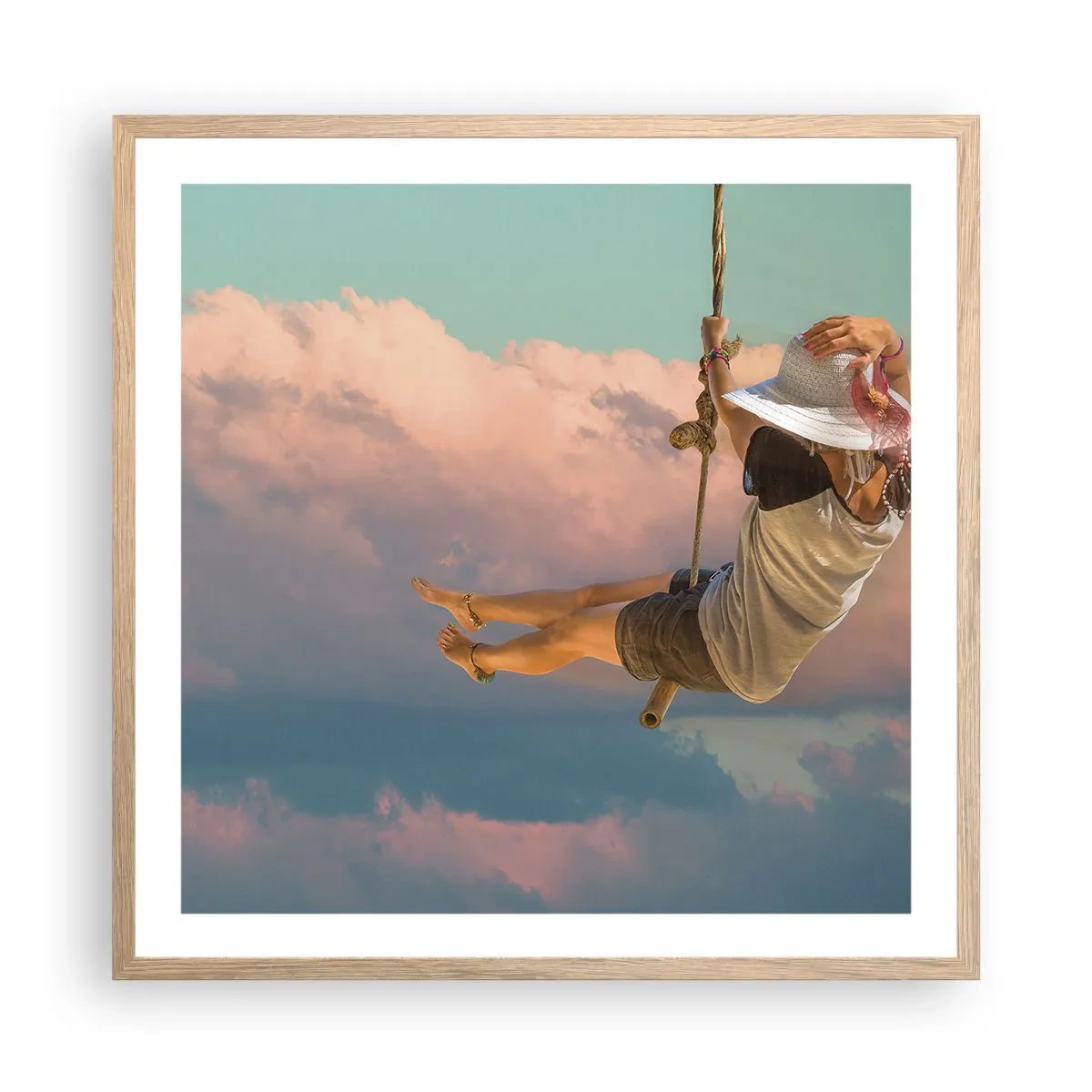 Poster in einem Rahmen aus heller Eiche - Spaß in den Wolken - 60x60 cm