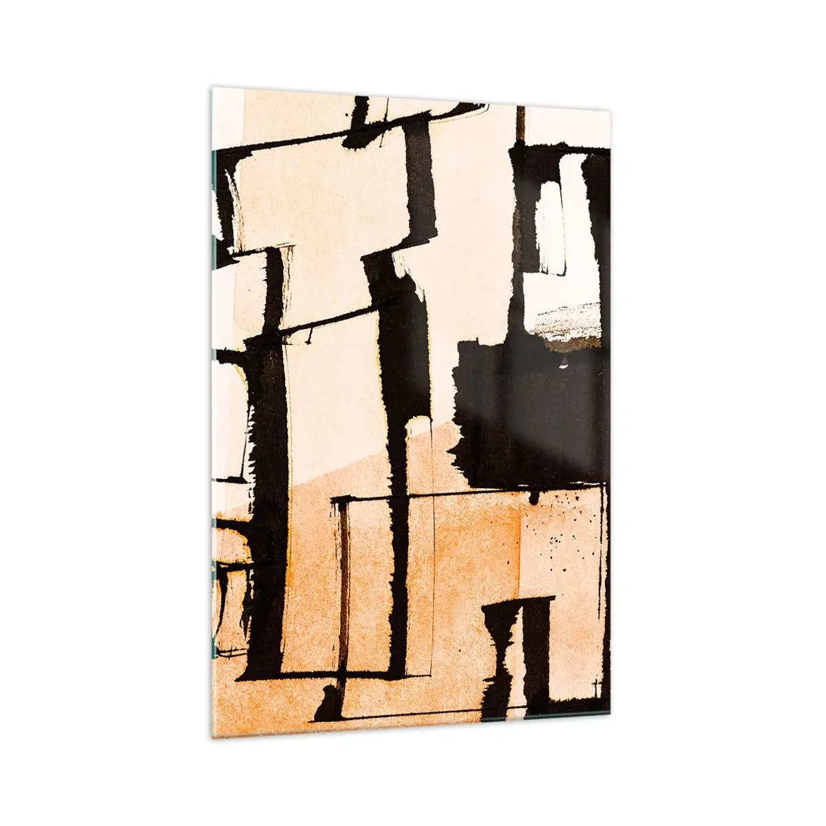 Glasbild - Bild auf glas - Geometrische Muster in Braun- und Beigetönen - 70x100cm - Also doch Ordnung - Moderne Wanddekoration für Wohnzimmer und Schlafzimmer ARTTOR