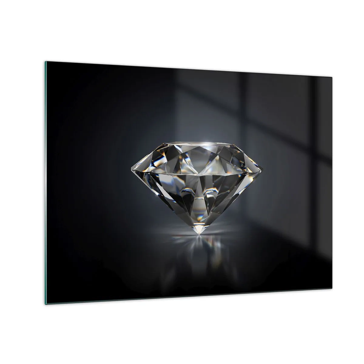 Glasbild - Bild auf glas - Ein funkelnder Diamant auf dunklem Hintergrund in elegantem Arrangement - 70x50cm - Beste Freundin - Moderne Wanddekoration für Wohnzimmer und Schlafzimmer ARTTOR