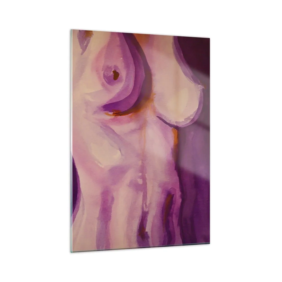 Glasbild - Bild auf glas - Eine künstlerische Interpretation weiblicher Silhouetten in Rosa- und Lilatönen. - 50x70cm - Ode an die Weiblichkeit - Moderne Wanddekoration für Wohnzimmer und Schlafzimmer ARTTOR