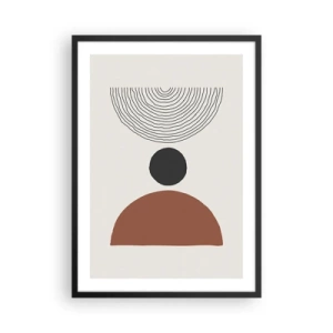 Poster in einem schwarzem Rahmen - Geometrisches Motiv mit Halbkreis und Linien auf hellem Hintergrund - 50x70cm - Das Zentrum der Aufmerksamkeit - Moderne Wanddekoration für Wohnzimmer und Schlafzimmer ARTTOR