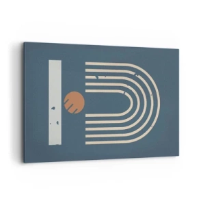 Bild auf Leinwand - Leinwandbild - Geometrisches Muster in Marineblau-, Beige- und Orangetönen auf dunklem Hintergrund - 120x80cm - Geometrie auf dem Granatapfel - Moderne Wanddekoration für Wohnzimmer und Schlafzimmer ARTTOR