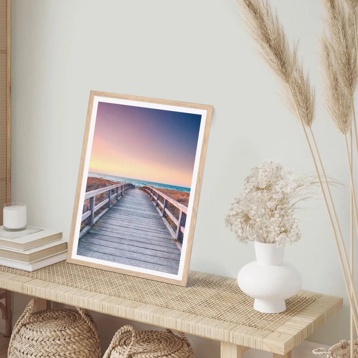 Poster in einem Rahmen aus heller Eiche - Baltische Abend-Aurora - 70x100 cm
