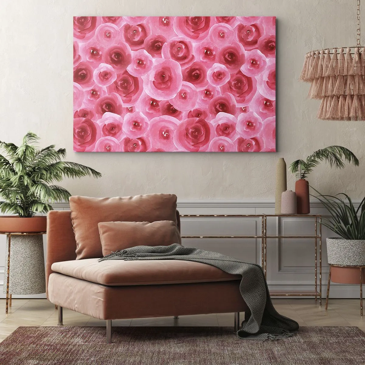 Bild auf Leinwand - Leinwandbild - Zarte Rosen in pastelligen Rosatönen - 120x80cm - Oben und unten Rosen - Moderne Wanddekoration für Wohnzimmer und Schlafzimmer ARTTOR