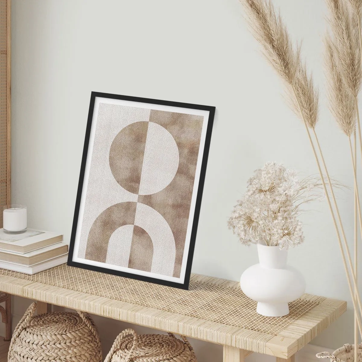 Poster in einem schwarzem Rahmen - Geometrische Abstraktion in warmen Beigetönen - 50x70cm - Ähnlichkeiten und Unterschiede - Moderne Wanddekoration für Wohnzimmer und Schlafzimmer ARTTOR
