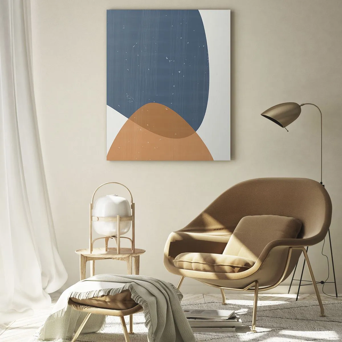 Glasbild - Bild auf glas - Eine minimalistische geometrische Komposition in Blau- und Orangetönen. - 80x120cm - Ovale und Einflüsse - Moderne Wanddekoration für Wohnzimmer und Schlafzimmer ARTTOR
