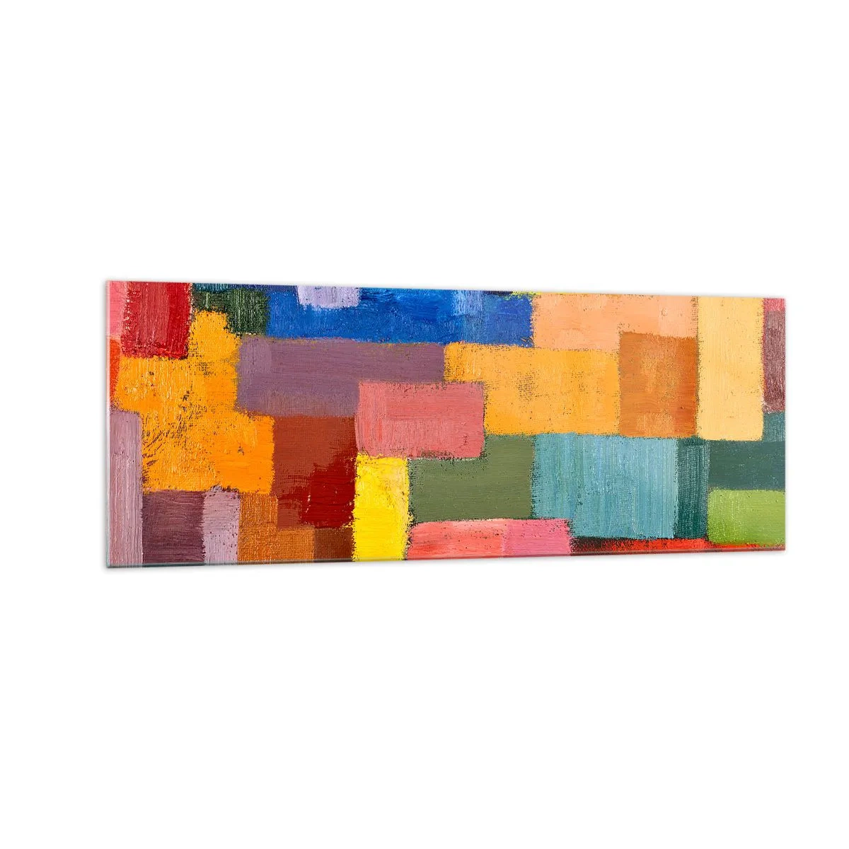 Glasbild - Bild auf glas - Bunte abstrakte Rechtecke in verschiedenen Farbtönen - 140x50cm - Jeder ist anders, alle bunt - Moderne Wanddekoration für Wohnzimmer und Schlafzimmer ARTTOR