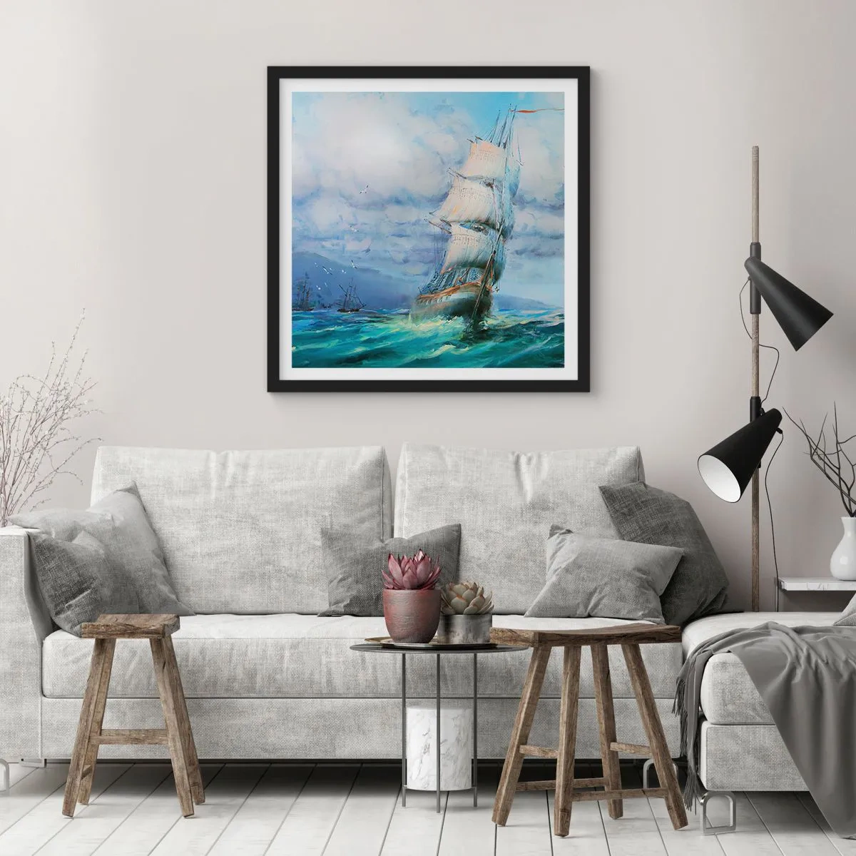 Poster in einem schwarzem Rahmen - Guter Wind - 40x40 cm