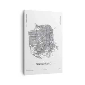 Bild auf Leinwand - Leinwandbild - Eine Karte von San Francisco im minimalistischen Schwarz-Weiß-Stil. - 80x120cm - Anatomie von San Francisco - Moderne Wanddekoration für Wohnzimmer und Schlafzimmer ARTTOR
