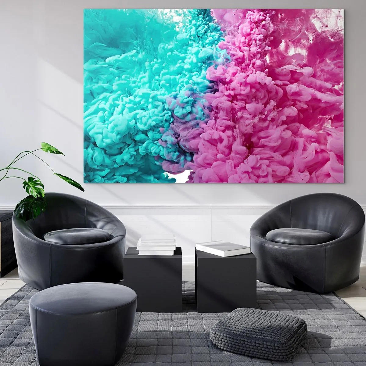 Glasbild - Bild auf glas - Bunte Tintenwolken in Pink und Türkis - 120x80cm - Letzte Begegnung - Moderne Wanddekoration für Wohnzimmer und Schlafzimmer ARTTOR