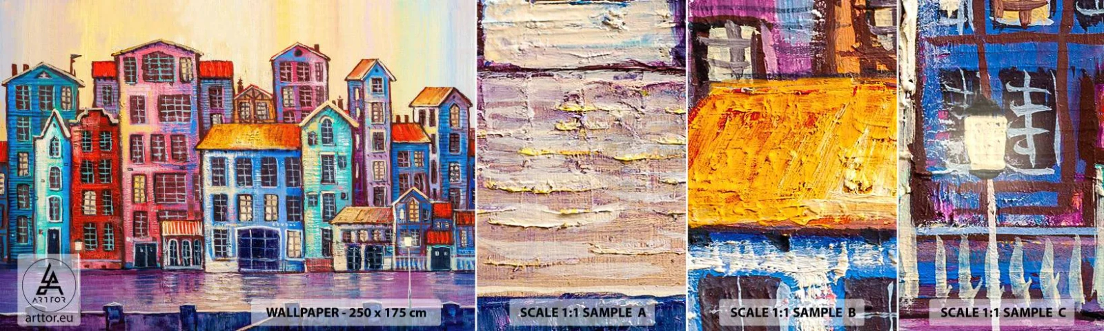 Fototapeten Muster Selbstklebend Deluxe Sticker - Stadt wie aus einem Märchen - Stück, Mietshäuser, Stadt - 100x30 cm