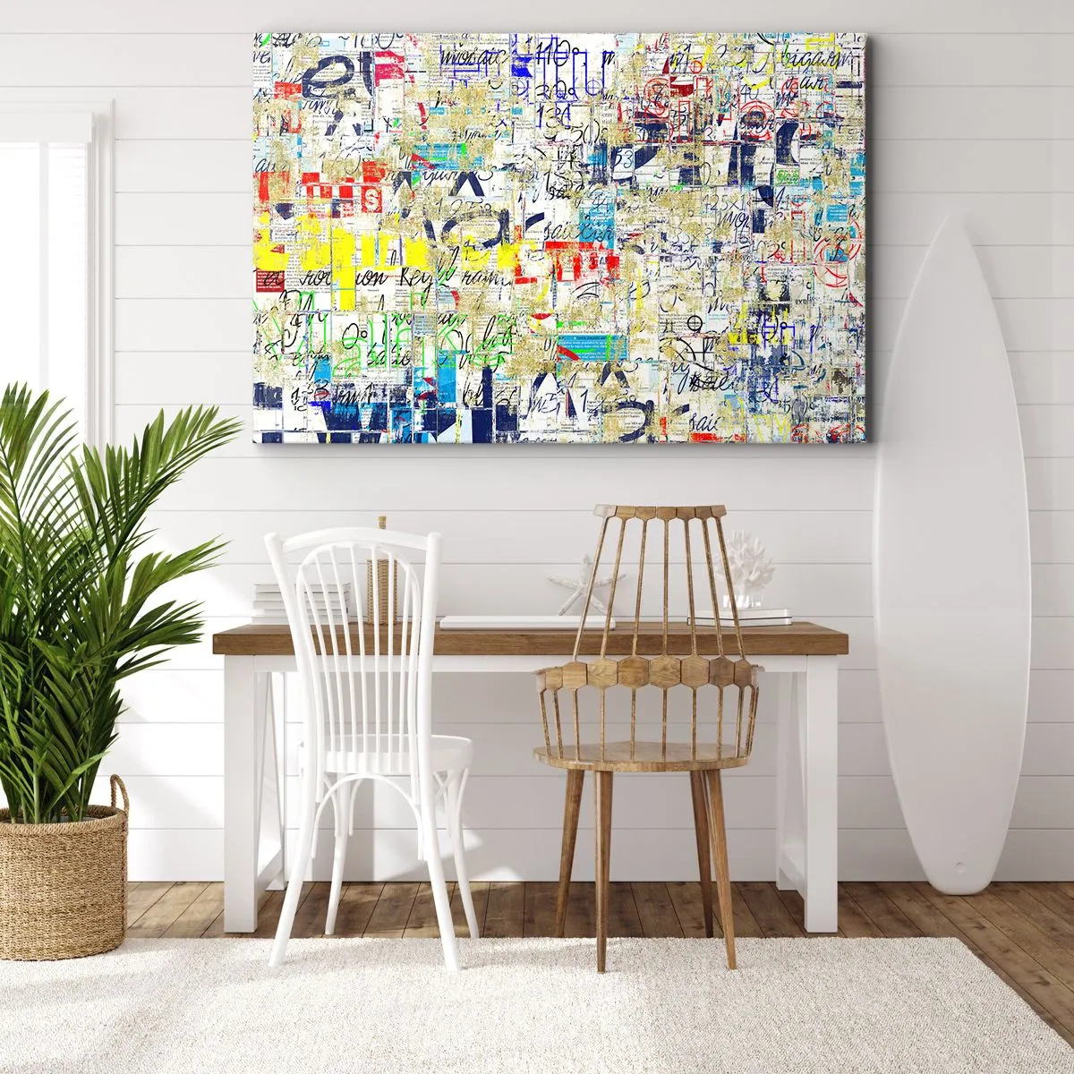 Bild auf Leinwand - Leinwandbild - Abstrakte Graffiti mit bunten Inschriften und Mustern - 100x70cm - Es freut einfach die Augen - Moderne Wanddekoration für Wohnzimmer und Schlafzimmer ARTTOR