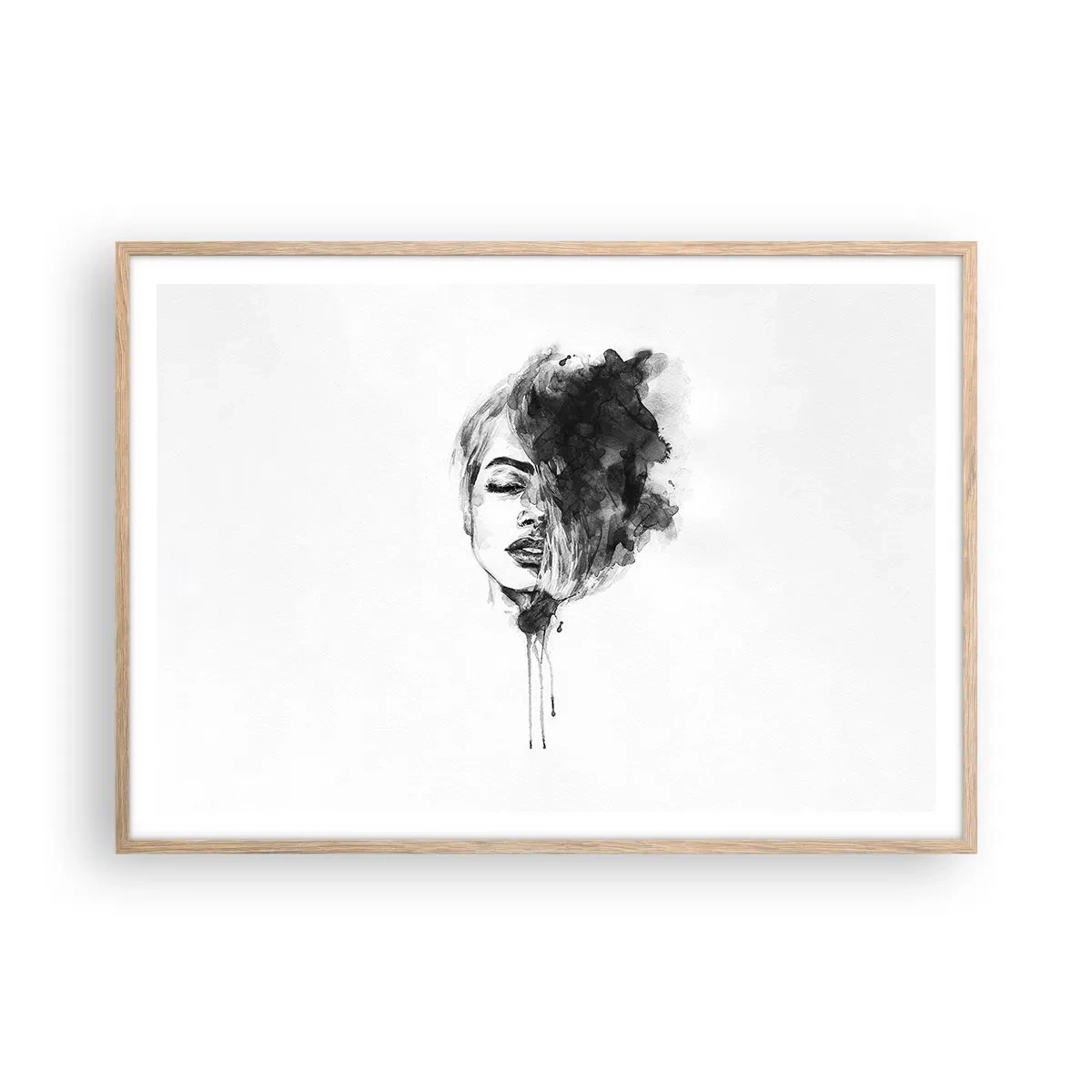 Poster in einem Rahmen aus heller Eiche - Wovon träumt das Mädchen - 100x70 cm