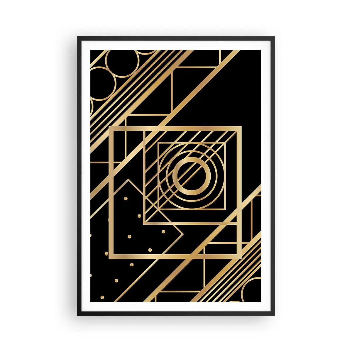 Poster in einem schwarzem Rahmen - Goldene Geometrie - 70x100 cm