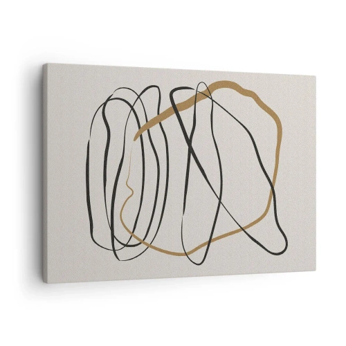 Bild auf Leinwand - Leinwandbild - Künstlerische Linien in Schwarz und Gold auf hellem Hintergrund - 70x50cm - Komposition – Looptanz - Moderne Wanddekoration für Wohnzimmer und Schlafzimmer ARTTOR