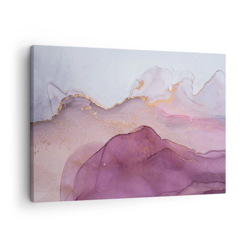 Bild auf Leinwand - Leinwandbild - Eine abstrakte Komposition in Lila- und Goldtönen. - 70x50cm - Violett und lila Wellen - Moderne Wanddekoration für Wohnzimmer und Schlafzimmer ARTTOR