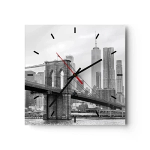 Wanduhr - Glasuhr - Brooklyn Bridge mit New Yorker Wolkenkratzern im Hintergrund - 30x30cm - New Yorker Atmosphäre - Moderne Wanddekoration für Wohnzimmer und Schlafzimmer ARTTOR