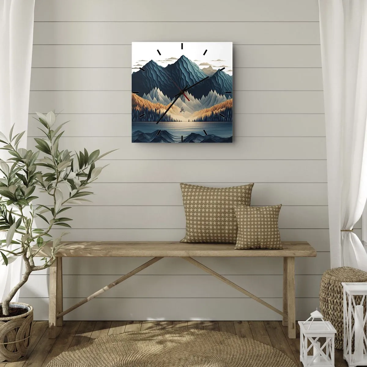 Wanduhr - Glasuhr - Malerische Berge über dem See bei Sonnenuntergang - 30x30cm - Perfekte Berglandschaft - Moderne Wanddekoration für Wohnzimmer und Schlafzimmer ARTTOR