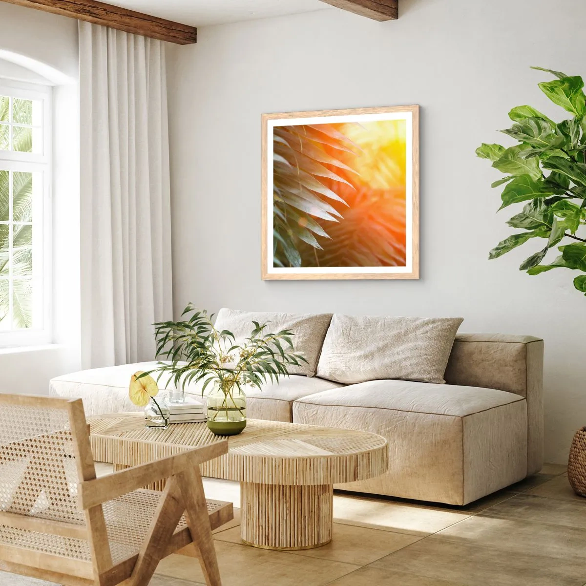 Poster in einem Rahmen aus heller Eiche - Morgen im Dschungel - 60x60 cm