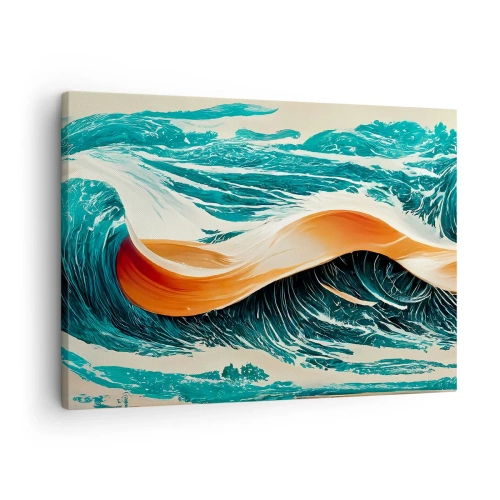 Bild auf Leinwand - Leinwandbild - Dynamische Meereswellen mit abstraktem Band - 70x50cm - Traum eines Surfers - Moderne Wanddekoration für Wohnzimmer und Schlafzimmer ARTTOR