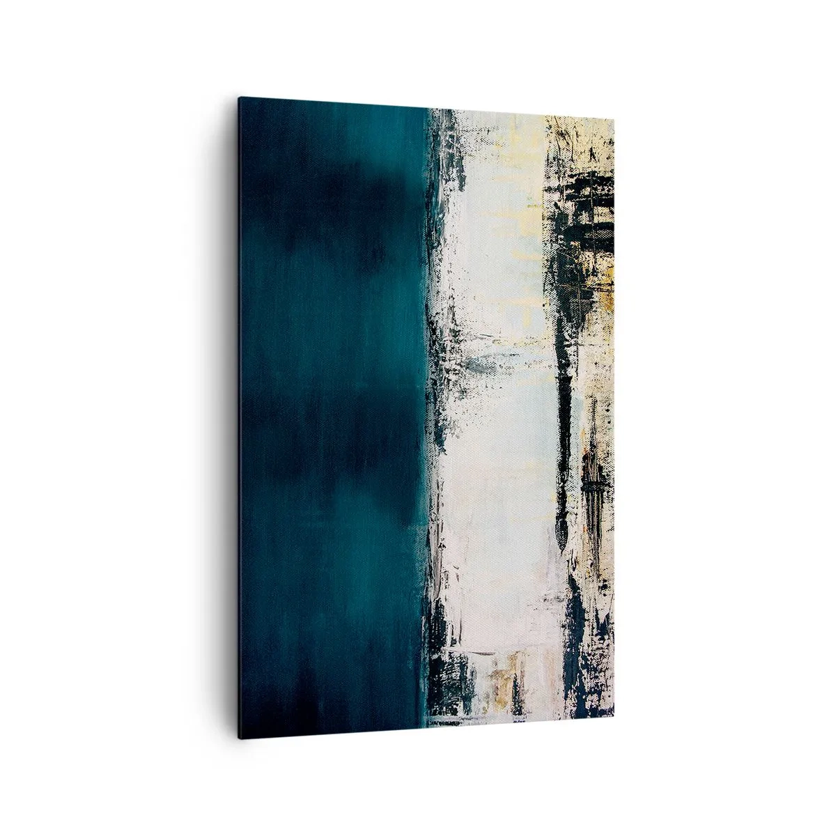 Bild auf Leinwand - Leinwandbild - Abstrakte horizontale Komposition in Marineblau- und Weißtönen - 80x120cm - Horizontale Komposition - Moderne Wanddekoration für Wohnzimmer und Schlafzimmer ARTTOR