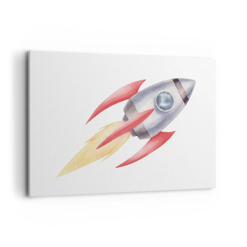 Bild auf Leinwand - Leinwandbild - Rakete im Aquarellstil auf weißem Hintergrund - 120x80cm - Höher, schneller, weiter - Moderne Wanddekoration für Wohnzimmer und Schlafzimmer ARTTOR