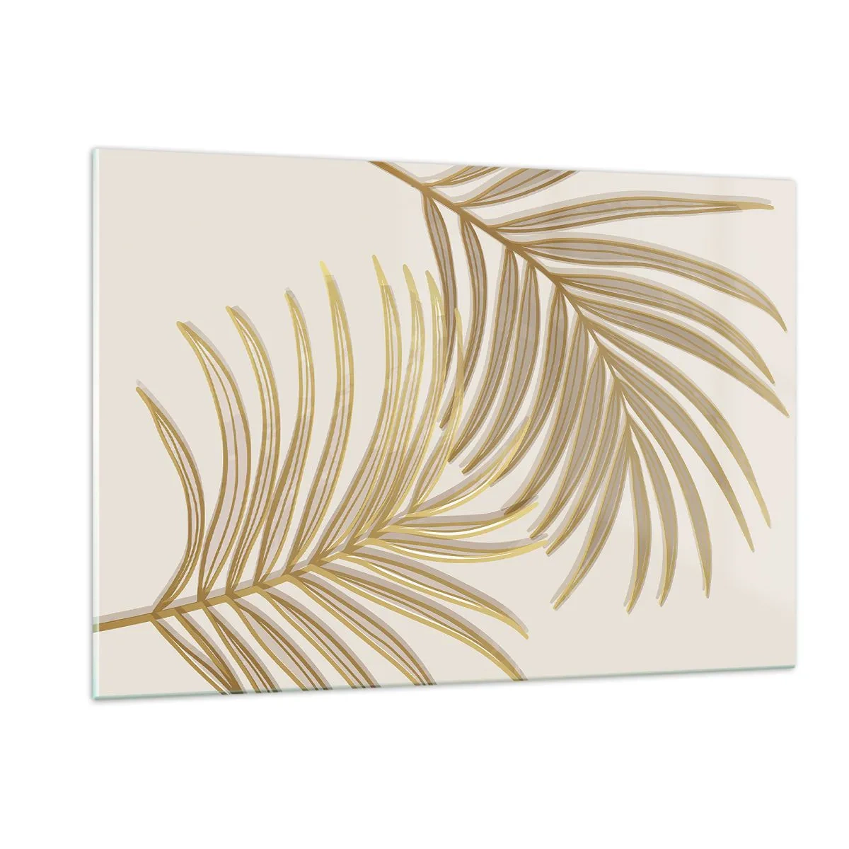 Glasbild - Bild auf glas - Goldene Palmblätter auf hellem Hintergrund - 120x80cm - Goldene Palme! - Moderne Wanddekoration für Wohnzimmer und Schlafzimmer ARTTOR