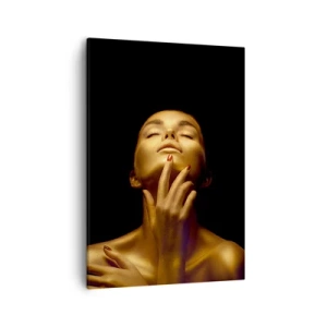 Bild auf Leinwand - Leinwandbild - Porträt einer Frau in goldenem Glanz auf schwarzem Hintergrund - 50x70cm - Wie goldene Seide - Moderne Wanddekoration für Wohnzimmer und Schlafzimmer ARTTOR
