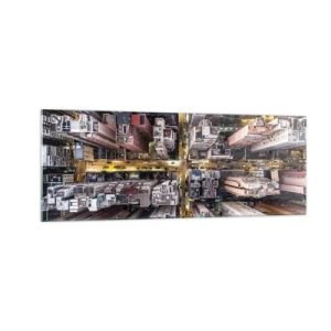 Glasbild - Bild auf glas - Eine Stadt voller Wolkenkratzer aus der Vogelperspektive - 140x50cm - Grüße aus Hongkong - Moderne Wanddekoration für Wohnzimmer und Schlafzimmer ARTTOR