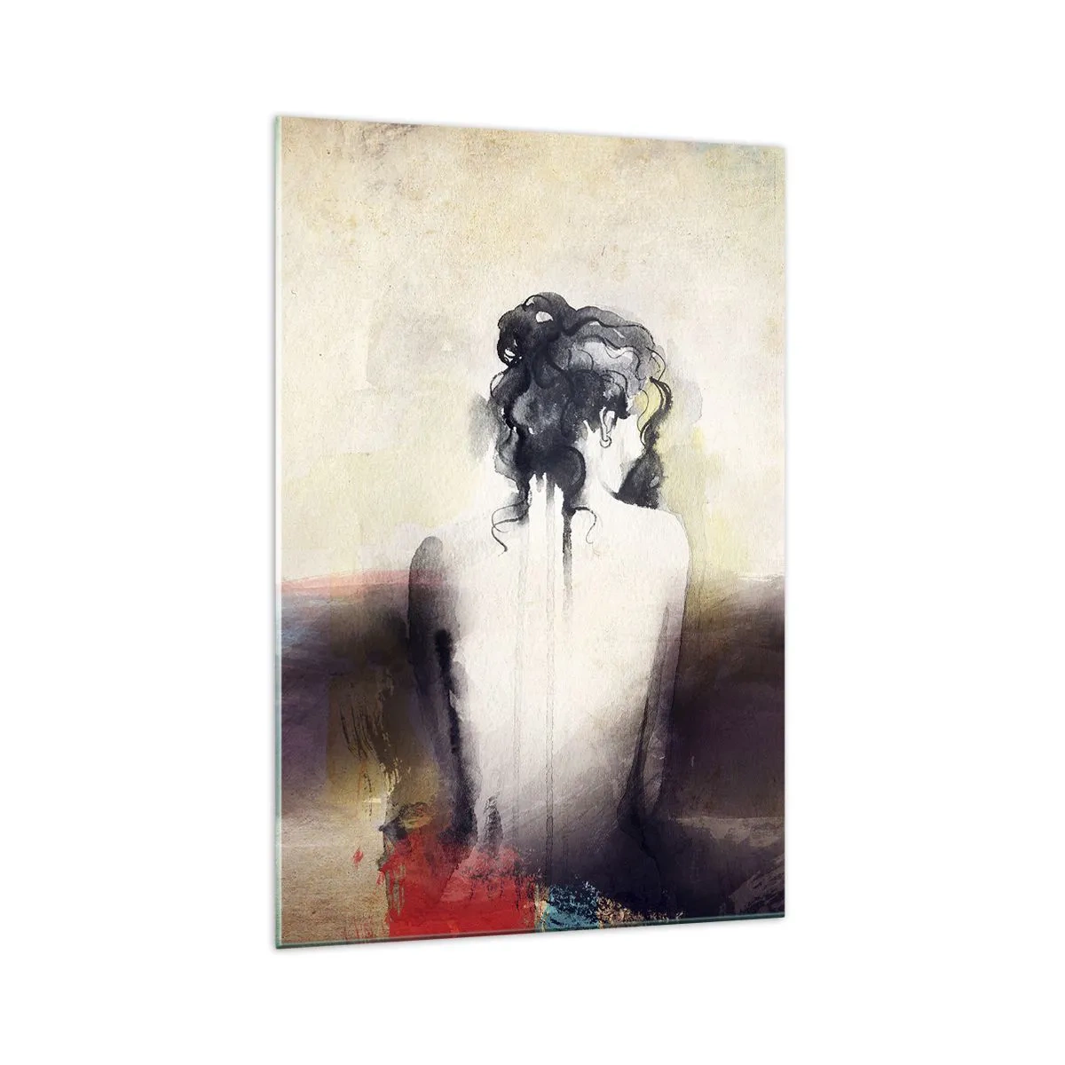 Glasbild - Bild auf glas - Ein subtiles Frauenporträt im künstlerischen Stil - 70x100cm - Glatte Linien, ovale Formen - Moderne Wanddekoration für Wohnzimmer und Schlafzimmer ARTTOR