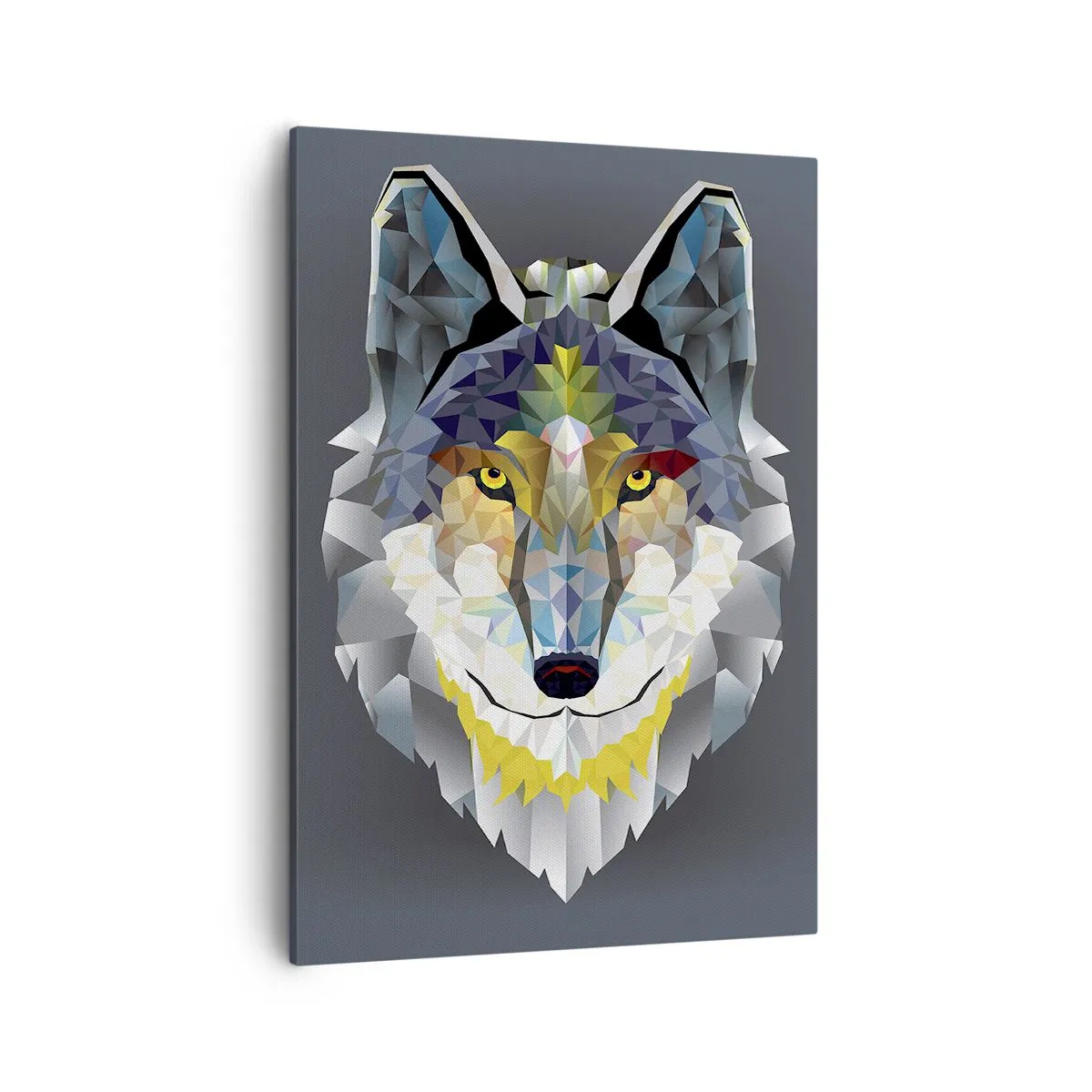 Bild auf Leinwand - Leinwandbild - Geometrisches Bild eines Wolfes auf grauem Hintergrund - 50x70cm - Vom Teufel sprechen - Moderne Wanddekoration für Wohnzimmer und Schlafzimmer ARTTOR