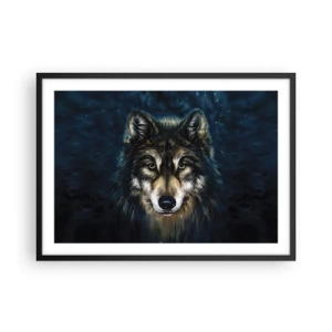 Poster in einem schwarzem Rahmen - Porträt eines Wolfes auf dunkelblauem Hintergrund - 70x50cm - Alpha? Und Omega - Moderne Wanddekoration für Wohnzimmer und Schlafzimmer ARTTOR