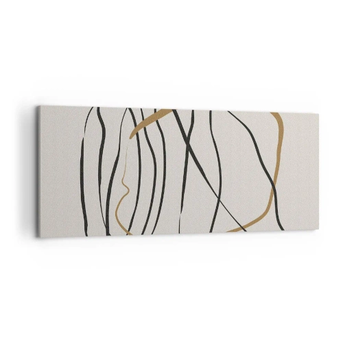 Bild auf Leinwand - Leinwandbild - Künstlerische Linien in Schwarz und Gold auf hellem Hintergrund - 120x50cm - Komposition – Looptanz - Moderne Wanddekoration für Wohnzimmer und Schlafzimmer ARTTOR