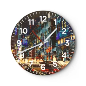 Wanduhr - Glasuhr - Abendlicher Straßentrubel - 30x30 cm
