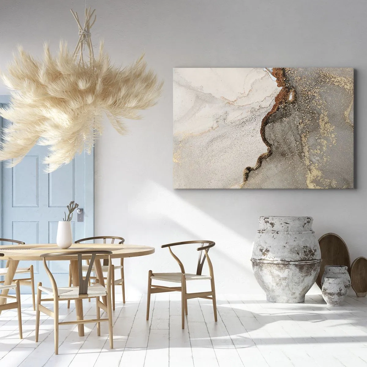 Bild auf Leinwand - Leinwandbild - Abstraktes Motiv mit Gold- und Grautönen - 120x80cm - An der Grenze der Farben - Moderne Wanddekoration für Wohnzimmer und Schlafzimmer ARTTOR