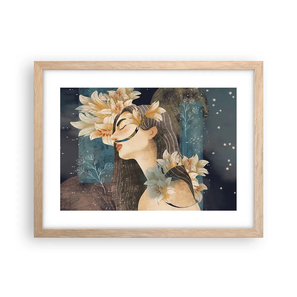 Poster in einem Rahmen aus heller Eiche - Ein Märchen über eine Prinzessin mit Lilien - 40x30 cm