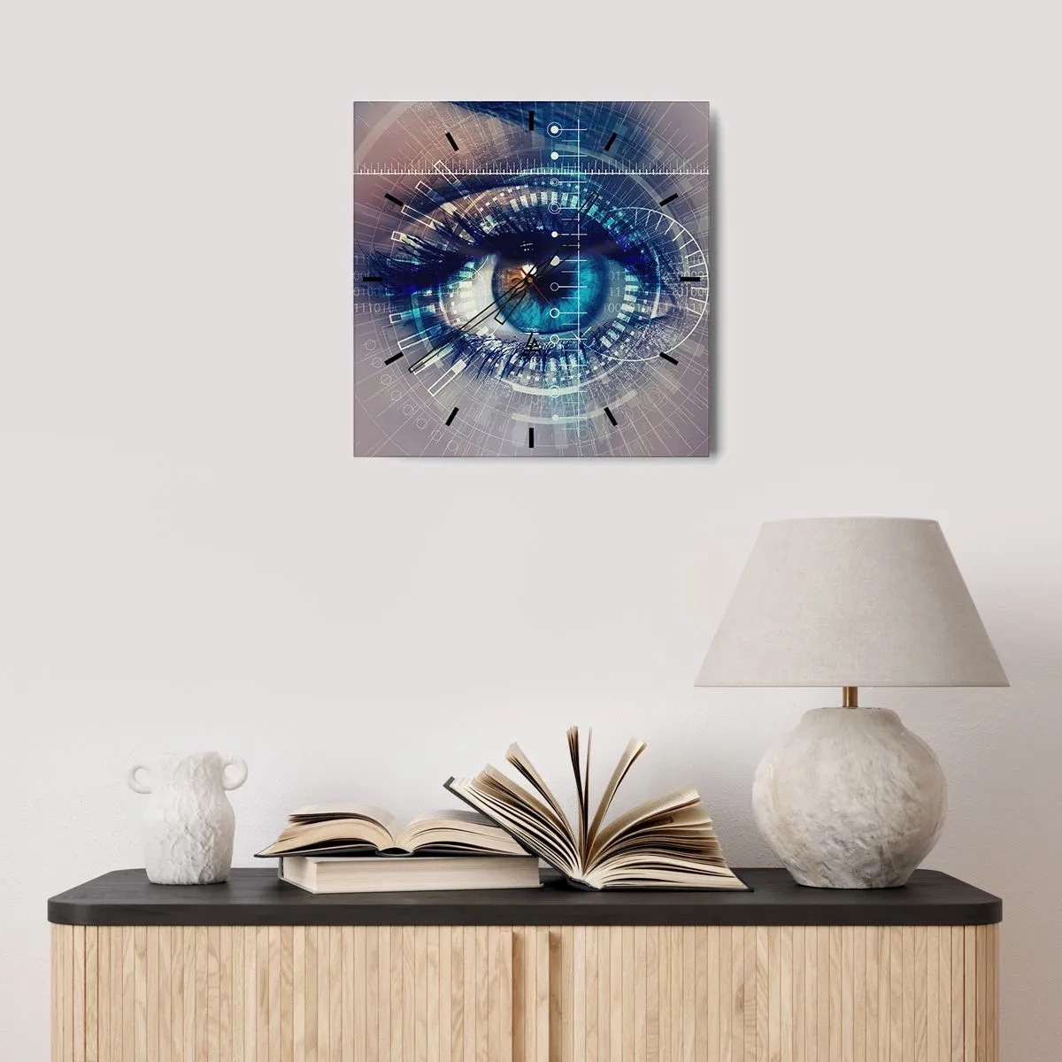 Wanduhr - Glasuhr - Ein technologisches Auge mit einer futuristischen Schnittstelle - 30x30cm - Du denkst du kennst mich - Moderne Wanddekoration für Wohnzimmer und Schlafzimmer ARTTOR
