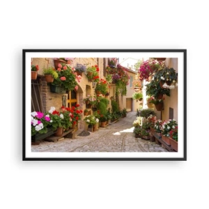 Poster in einem schwarzem Rahmen - In der Flut Blumen - 91x61 cm