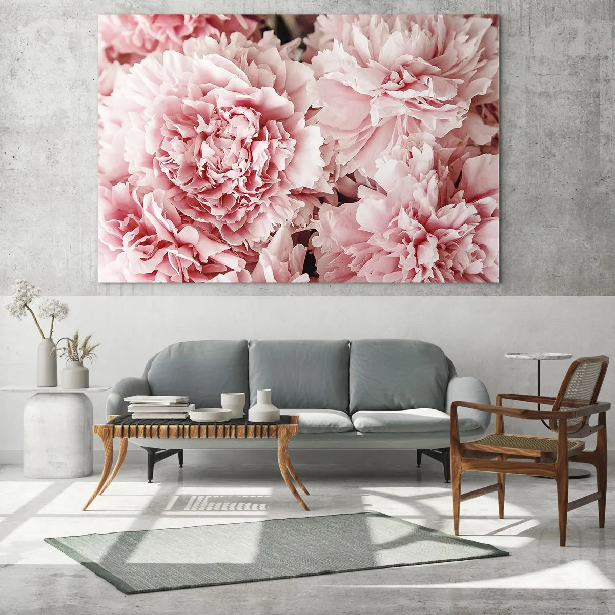 Glasbild - Bild auf glas - Nahaufnahme von rosa Pfingstrosen in voller Blüte - 70x50cm - Rosa Traum - Moderne Wanddekoration für Wohnzimmer und Schlafzimmer ARTTOR