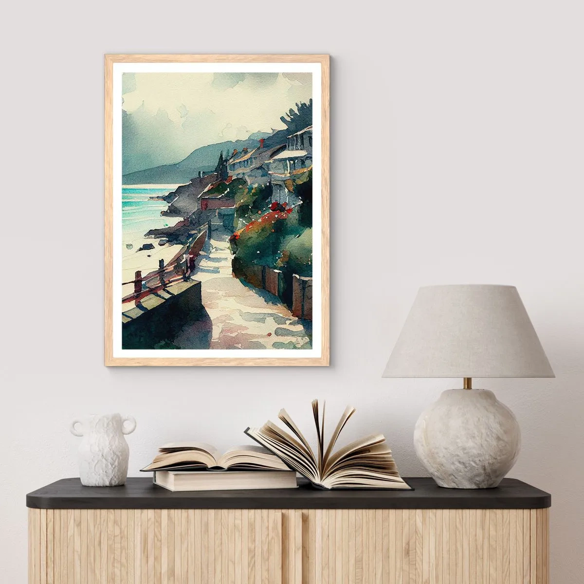 Poster in einem Rahmen aus heller Eiche - Mittelmeerstadt - 40x50 cm