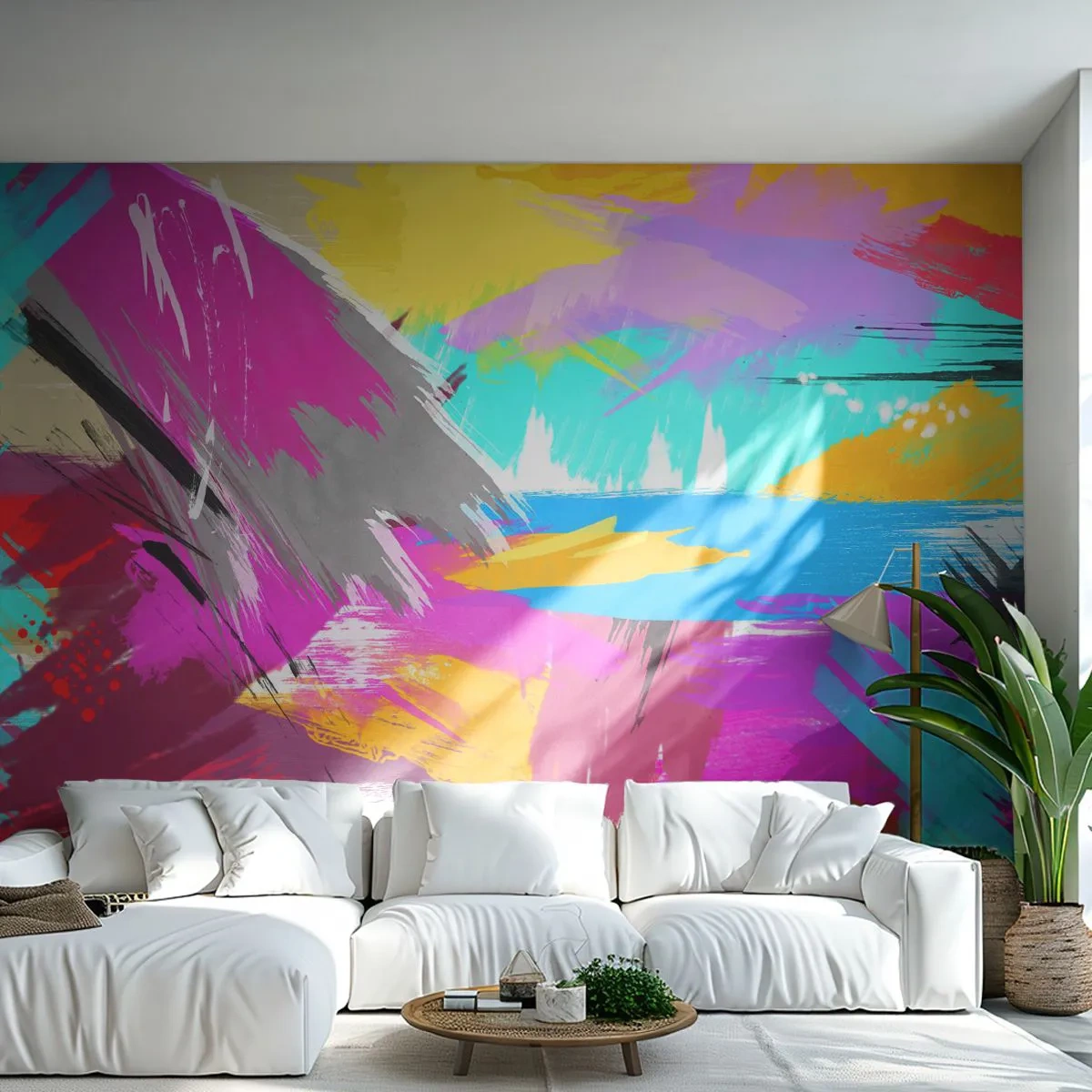 Fototapete Premium Sand - Farbenfrohe Abstraktion mit dynamischen Pinselstrichen - 100x70cm - Und nochmal und nochmal und nochmal wieder - Moderne Wanddekoration für Wohnzimmer und Schlafzimmer ARTTOR