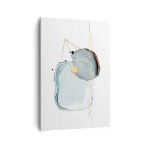 Bild auf Leinwand - Leinwandbild - Abstrakte Formen in Blau- und Goldtönen auf weißem Hintergrund - 70x100cm - Eine Studie über Tropfen - Moderne Wanddekoration für Wohnzimmer und Schlafzimmer ARTTOR