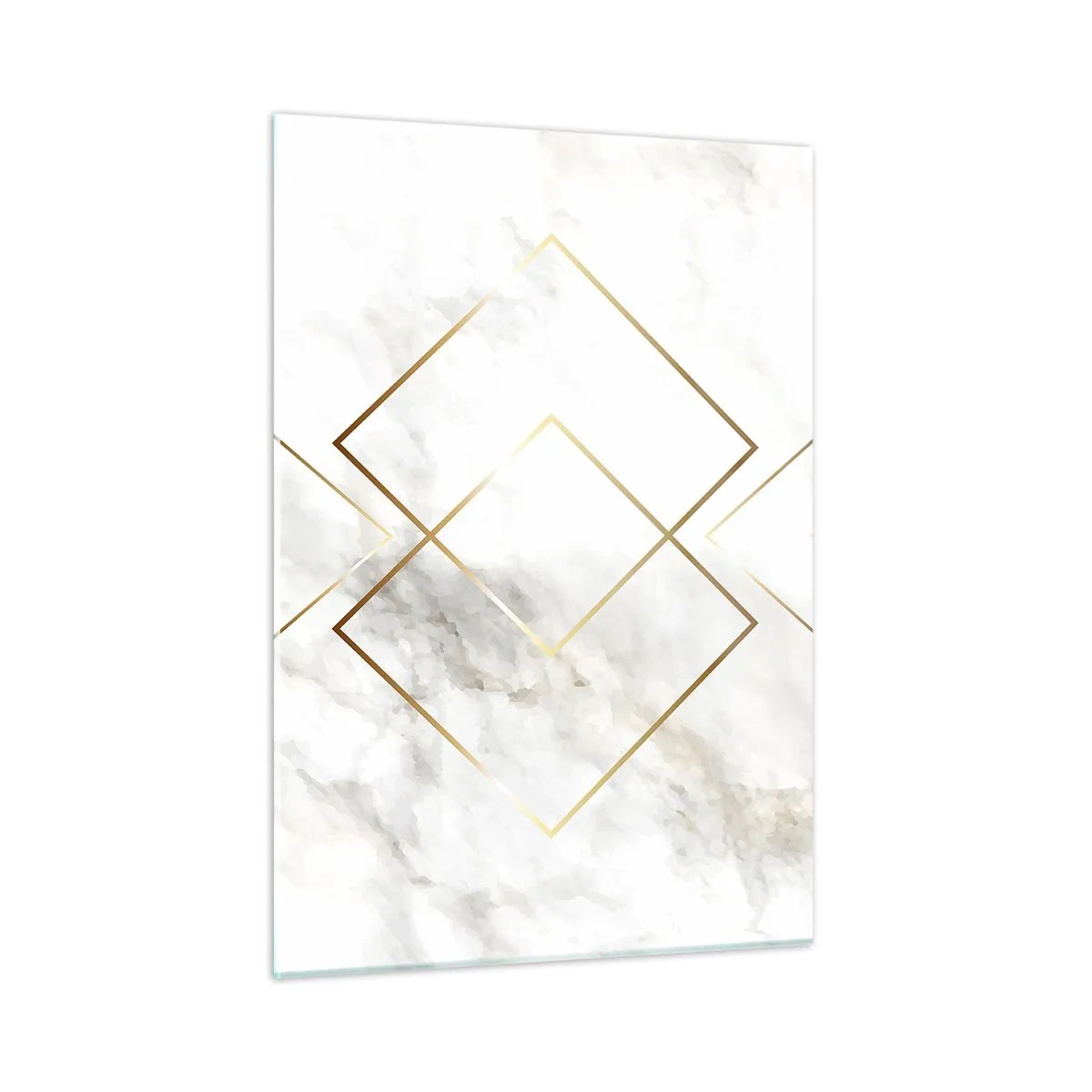 Glasbild - Bild auf glas - Geometrische goldene Rauten auf weißem Marmorhintergrund - 50x70cm - Ein Blick in die Unendlichkeit - Moderne Wanddekoration für Wohnzimmer und Schlafzimmer ARTTOR