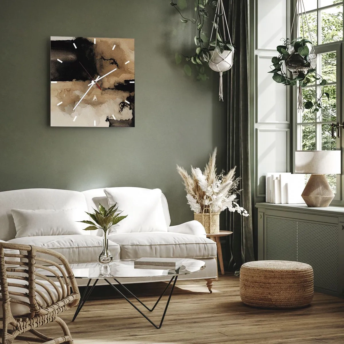 Wanduhr - Glasuhr - Abstrakte Komposition in Braun- und Schwarztönen - 30x30cm - Faszinierende Abstraktion - Moderne Wanddekoration für Wohnzimmer und Schlafzimmer ARTTOR