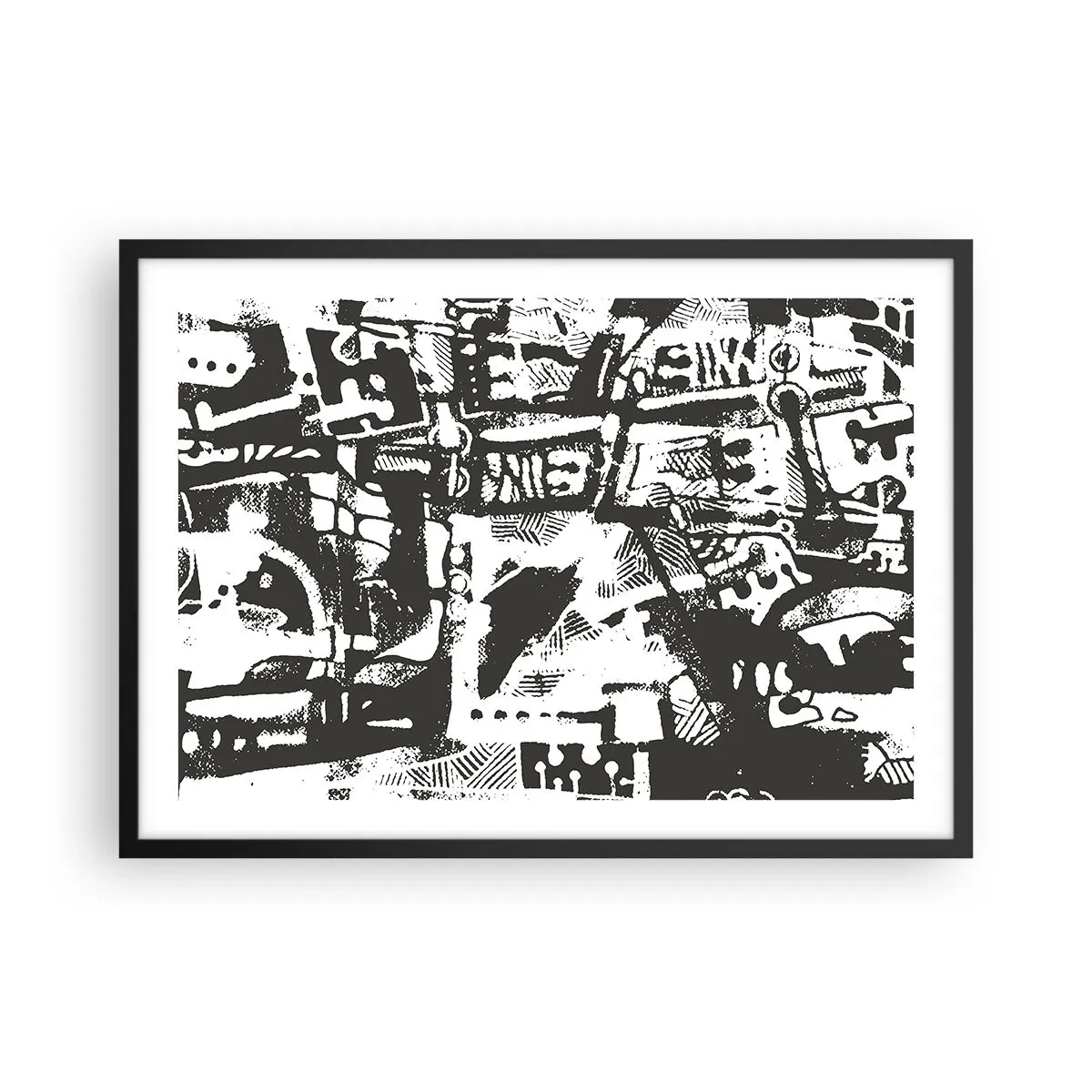 Poster in einem schwarzem Rahmen - Abstraktes monochromes Retro-Muster - 70x50cm - Ordnung oder Chaos? - Moderne Wanddekoration für Wohnzimmer und Schlafzimmer ARTTOR