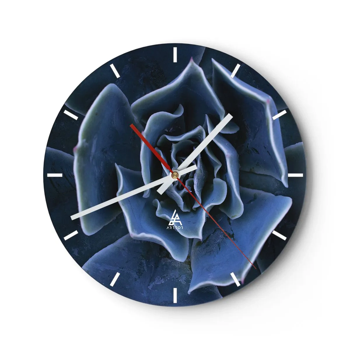Wanduhr - Glasuhr - Nahaufnahme einer Sukkulente mit marineblauen Blättern - 30x30cm - Wüstenblume - Moderne Wanddekoration für Wohnzimmer, Küche und Schlafzimmer ARTTOR
