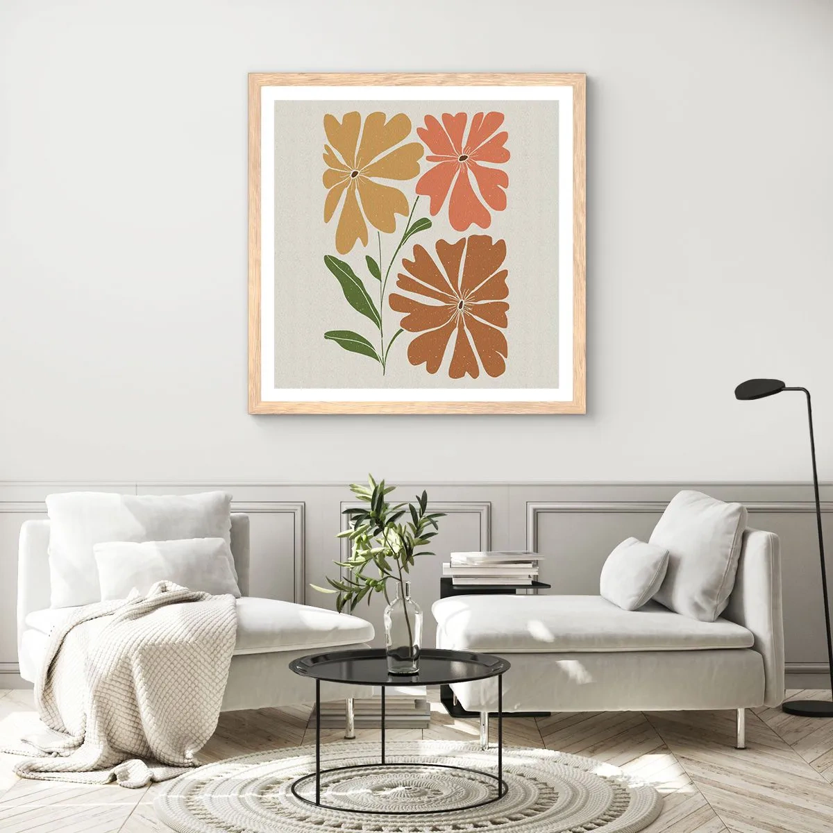 Poster in einem Rahmen aus heller Eiche - Natur und Geometrie - 60x60 cm