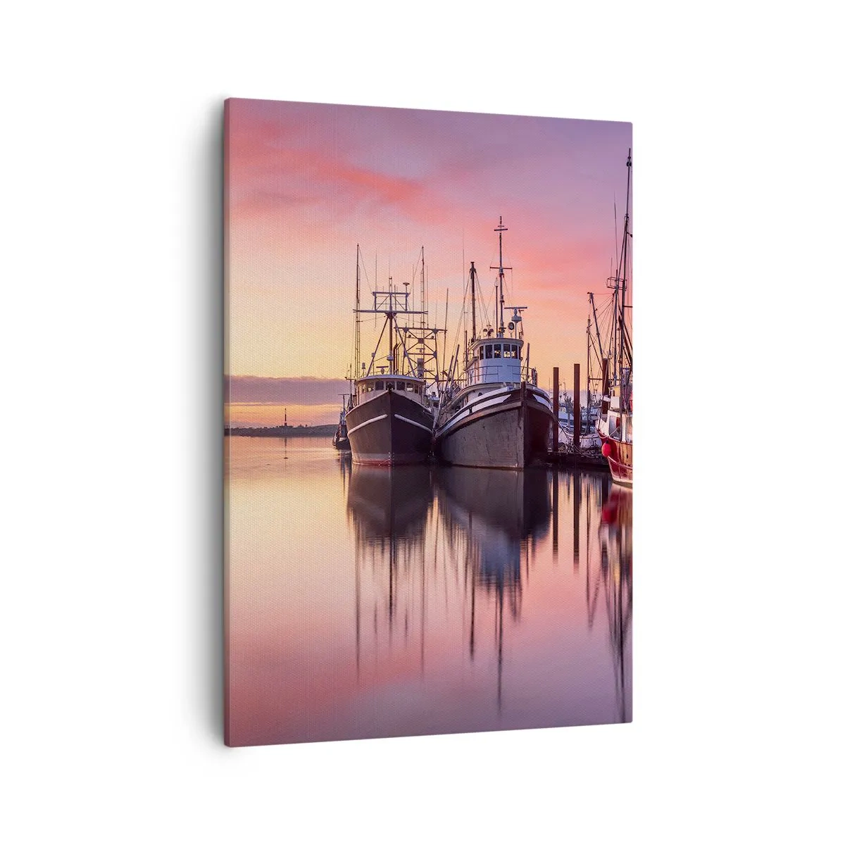 Bild auf Leinwand - Leinwandbild - Fischerboote im Hafen bei Sonnenuntergang - 50x70cm - Vor dem nächsten Tag - Moderne Wanddekoration für Wohnzimmer und Schlafzimmer ARTTOR