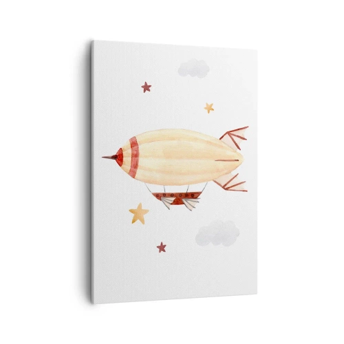 Bild auf Leinwand - Leinwandbild - Ein handbemaltes Luftschiff vor Sternenhimmel - 50x70cm - Luftschiff - Moderne Wanddekoration für Wohnzimmer und Schlafzimmer ARTTOR