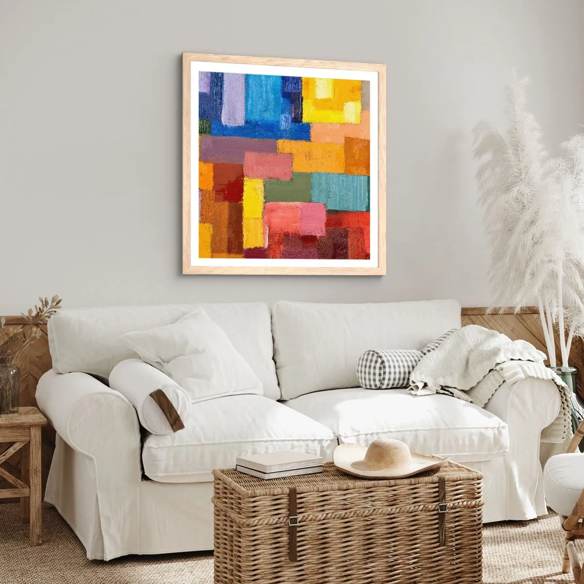 Poster in einem Rahmen aus heller Eiche - Jeder ist anders, alle bunt - 50x50 cm